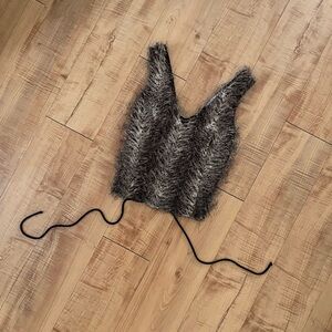 Vintage Stylish Dressy Bisou Bisou Tiger Print Corset Tie Back Eyelash Fuzz Top